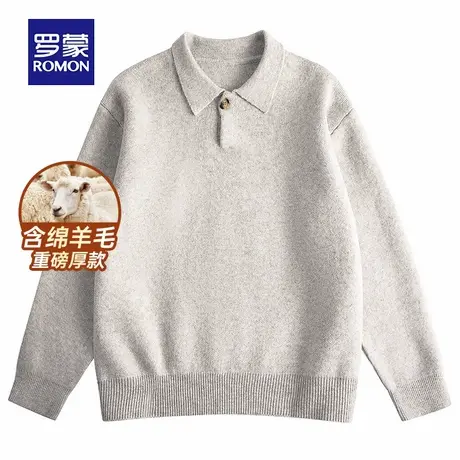 【含绵羊毛】罗蒙男士翻领长袖针织衫2025秋季新款日常套头毛衣男商品大图