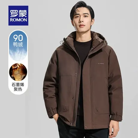 【石墨烯】罗蒙男士户外工装短款连帽羽绒服2025冬季新款时尚外套商品大图