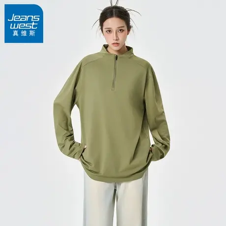 N5真维斯长袖T恤男2025新款秋季美式宽松半拉链内搭男生春秋上衣商品大图