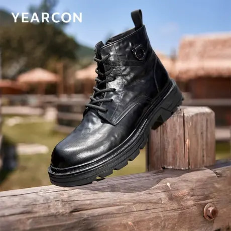 意尔康男鞋冬季加绒保暖真皮男士复古马丁靴休闲工装靴户外短靴商品大图