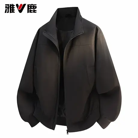雅鹿2026春季新款男士痞帅翻领休闲夹克纯色商务休闲百搭宽松外套商品大图