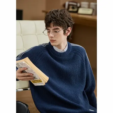 唐狮秋季新款圆领毛线衫男士慵懒风小众设计感潮流百搭时尚TMTA图片