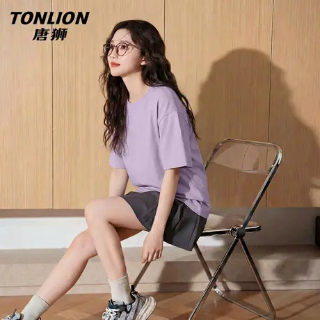 唐狮官方纯棉短袖t恤女2026新款夏季宽松大码半袖圆领打底上衣VC图片