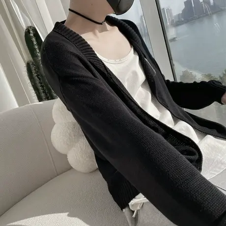 2023新款秋季毛衣外套男纯色休闲针织衫长袖潮流韩版ins线衣开衫商品大图