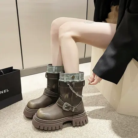 马丁靴女款英伦风中筒靴子厚底小众设计感显瘦女鞋靴子女2023新款图片