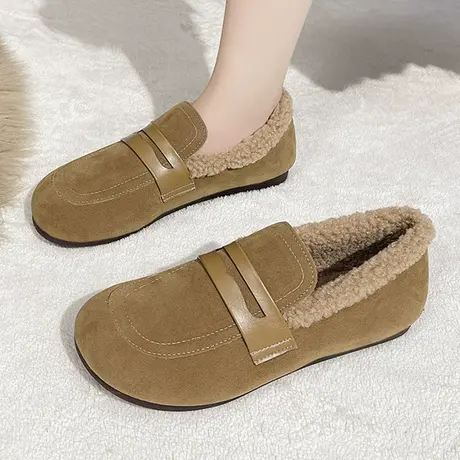 软底百搭休息保暖豆豆鞋女毛毛鞋舒适冬季一脚蹬外穿加绒厚底棉鞋商品大图