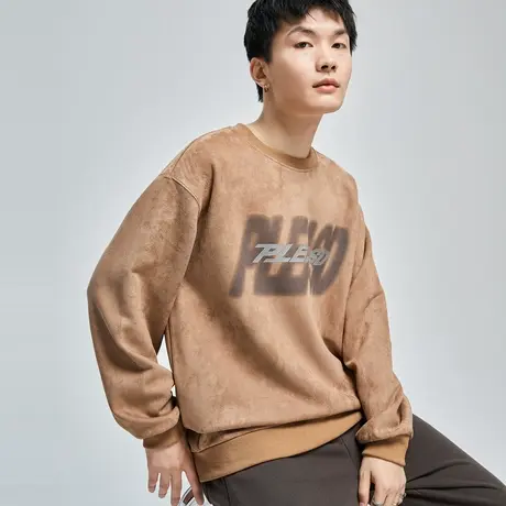 唐狮麂皮绒圆领卫衣男士秋冬季加绒套衫潮牌ins上衣复古美式图片