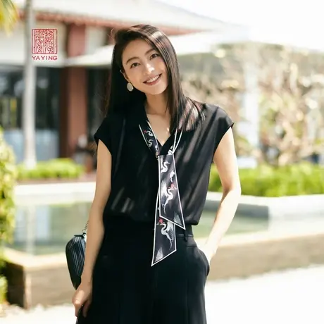 EP雅莹高端系列 真丝国风印花飘带小飞袖上衣 2023新款2336A图片