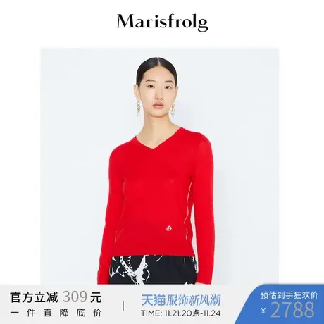 【亲肤感】玛丝菲尔女装2021冬季新款红色山羊绒毛针织衫毛衣女商品大图