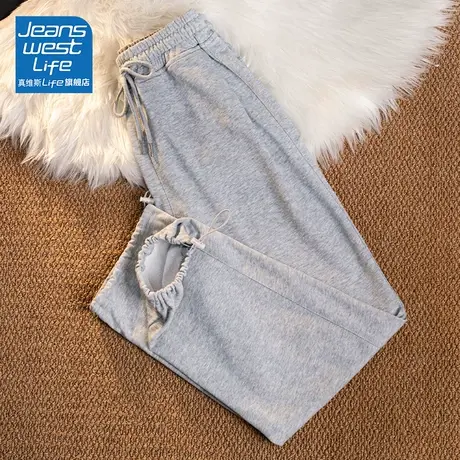 真维斯LIFE灰色运动裤女夏季薄款小个子高腰显瘦垂感束脚卫裤女款图片