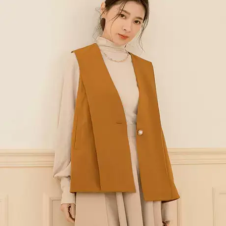 桔熊秋冬季通勤外搭舒适纯色雪纺宽松西装背心女胖妹妹大码EA3407商品大图