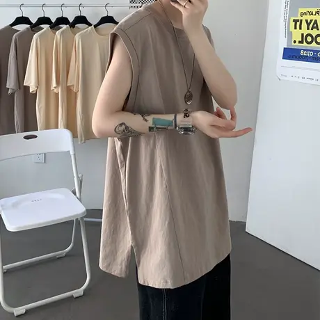 纯色运动背心男夏季薄款潮牌纯棉健身坎肩美式打底衫宽松无袖t恤商品大图
