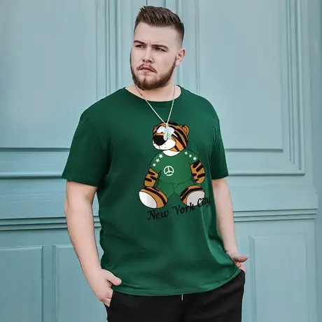 胖哥哥大码男装2023夏季新品短袖T恤男 宽松休闲加肥加大圆领体恤商品大图