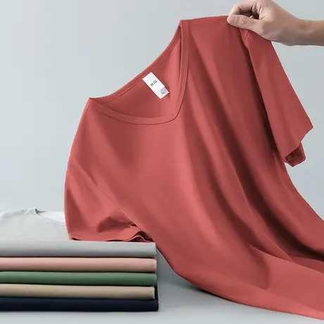 莫代尔夏季t恤男士短袖V领纯色上衣服潮流半袖冰丝速干凉感体恤衫商品大图