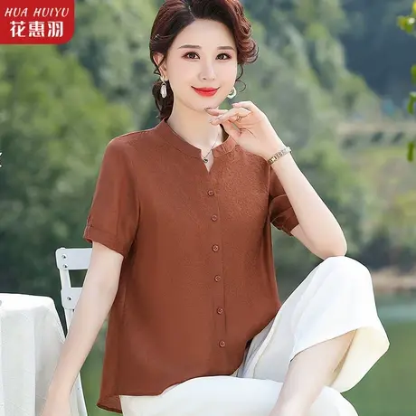 中年妈妈夏季T恤女短袖遮肚子夏天衬衫中老年女款上衣夏装体恤衫商品大图