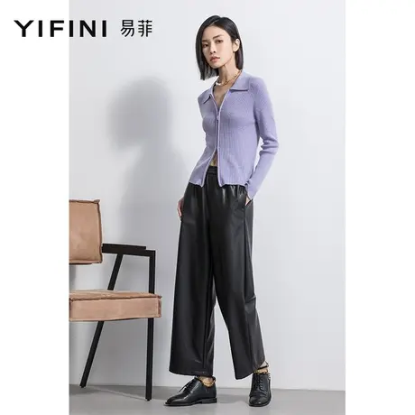 Yifini/易菲休闲皮裤PU皮秋冬新款直筒裤九分裤商品大图
