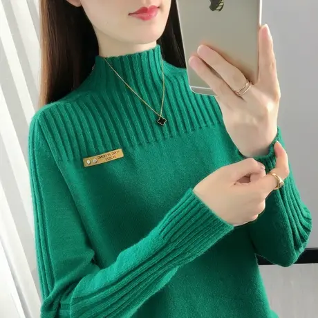 半高领毛衣女士打底衫2025年新款纯色针织衫洋气加厚百搭上衣潮商品大图