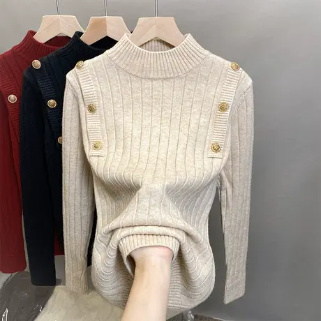 2023年秋冬新款欧货半高领针织衫女长袖纯色内搭软糯毛衣女打底衫图片