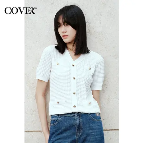 COVER夏季双曲纱格子金丝小香风针织衫图片
