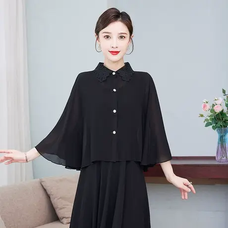 蕾丝拼雪纺短款披肩斗篷女肩搭吊带裙夏百搭薄款小坎肩外搭短外套图片