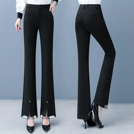 九分微喇叭裤女高腰弹力修身2024年春秋新款显瘦休闲开叉鱼尾裤子商品大图