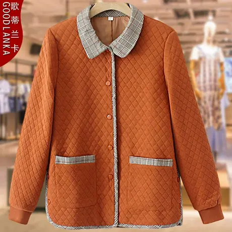 中年妈妈装2022秋装新款格子拼接洋气时尚高贵中老年女士大码外套商品大图