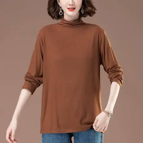 半高领打底衫女秋冬新款加肥加大码女装宽松中年妈妈纯色显瘦上衣图片
