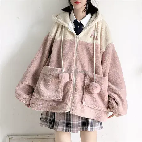 羊羔毛卫衣女2021秋冬宽松韩版ins上衣bf慵懒风加绒加厚开衫外套图片