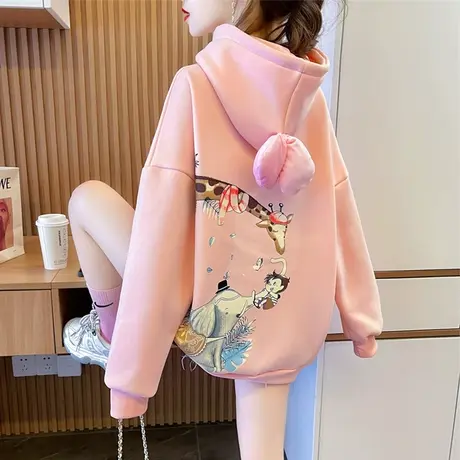 卫衣女秋冬季韩版宽松加绒加厚学生百搭bf慵懒风设计感小众外套潮商品大图