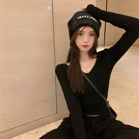 长袖t恤女早秋2024年新款内搭打底衫设计感小众春秋冬季短款上衣商品大图