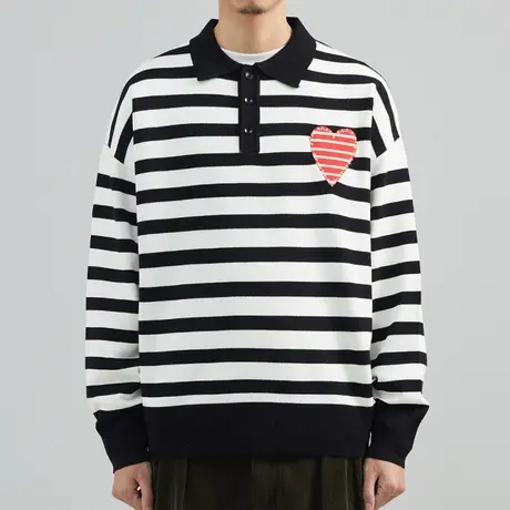 奕飏条纹长袖Polo领男士毛衣潮牌秋季韩版休闲帅气上衣翻领针织衫商品大图