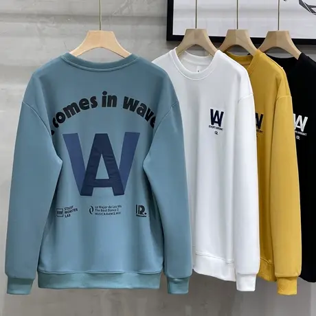 男士圆领卫衣潮流宽松ins贴布刺绣2023年新款秋季美式长袖T恤外套商品大图