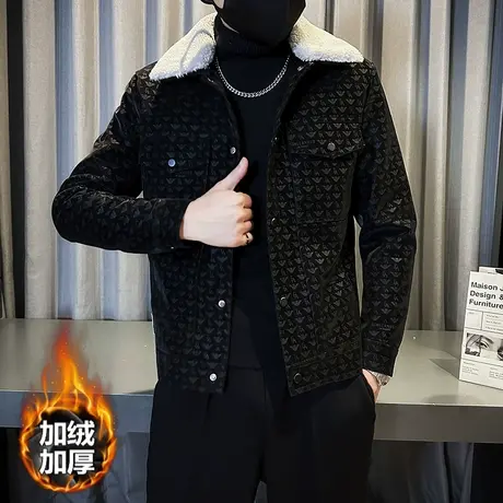 冬季男款皮衣外套加绒修身皮夹克小外套羊羔毛翻领机车加厚皮衣潮图片