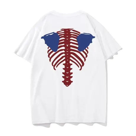 秀洛抖音同款衣服夏季男士短袖经典后背骨架半袖骨头印花T恤衫潮商品大图