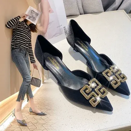 法式高跟鞋女2023年新款夏夏季气质小众鞋子百搭浅口尖头中跟单鞋图片