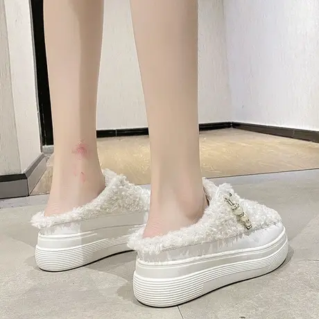毛毛拖鞋女外穿包头半拖鞋2024秋冬季新款百搭厚底毛绒棉鞋松糕鞋商品大图