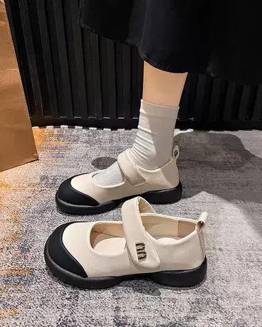 丑萌玛丽珍鞋女2023夏季新款踩屎感凉鞋厚底小皮鞋魔术贴孕妇单鞋图片