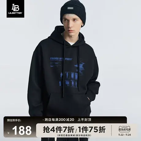 Lilbetter连帽卫衣男潮流帽衫新款秋冬上衣美式复古加绒外套衣服商品大图