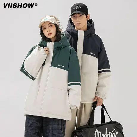 VIISHOW冲锋衣棉衣外套男连帽宽松工装学生夹棉保暖防水棉袄冬季商品大图