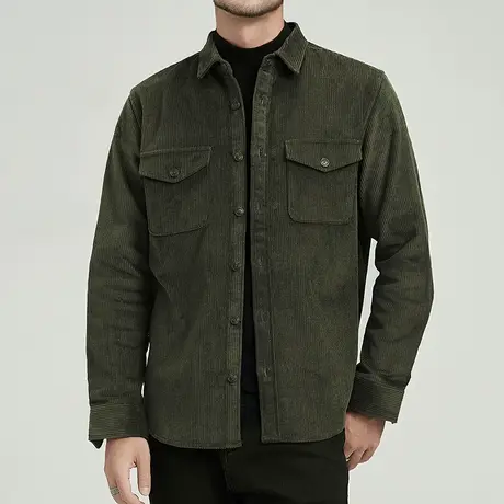 灯芯绒长袖衬衫男秋季宽松大码衬衣加厚外套休闲上衣服商品大图