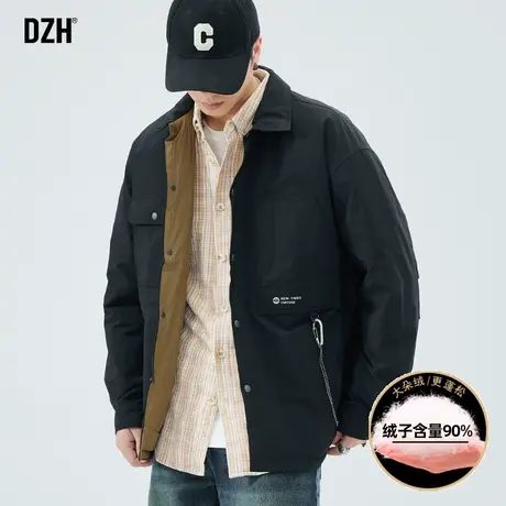男士黑色衬衫式羽绒服男2023新款工装羽绒外套男款冬季羽绒衣夹克图片