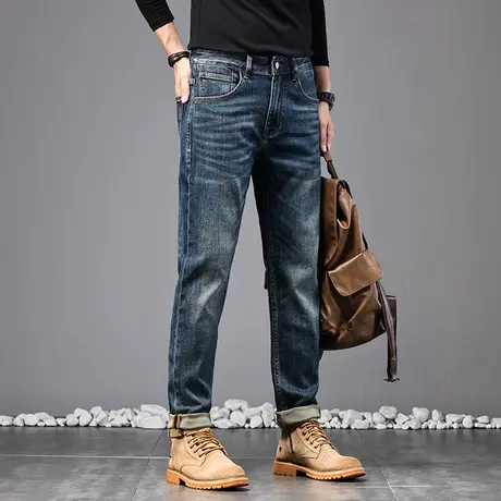 美式高街牛仔裤宽松直筒牛仔裤男款男士休闲小脚高档休闲牛仔裤图片