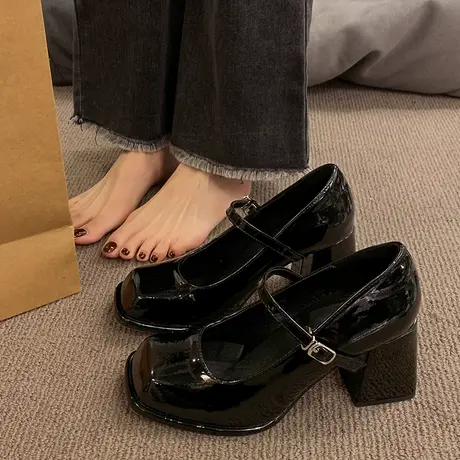 法式玛丽珍女鞋小众气质高跟2024年新款小皮鞋厚底粗跟方头单鞋商品大图
