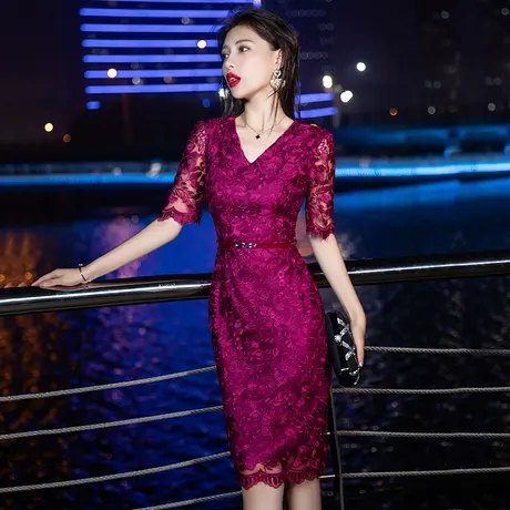 晚礼服女2023新款短款平时可穿小礼服气质高端秋季宴会蕾丝连衣裙图片