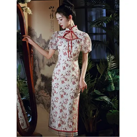 旗袍晚礼服裙轻奢高端小众敬酒服新娘订婚连衣裙平时可穿小个子夏图片