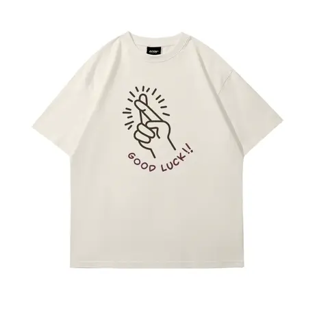 情侣款230G重磅春季T恤衫短袖趣味“幸运手势”夏季无性别打底衫商品大图