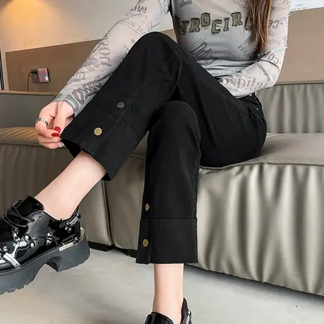 黑色牛仔烟管裤女2024春秋新款加绒高腰直筒小个子八九分法棍裤子图片