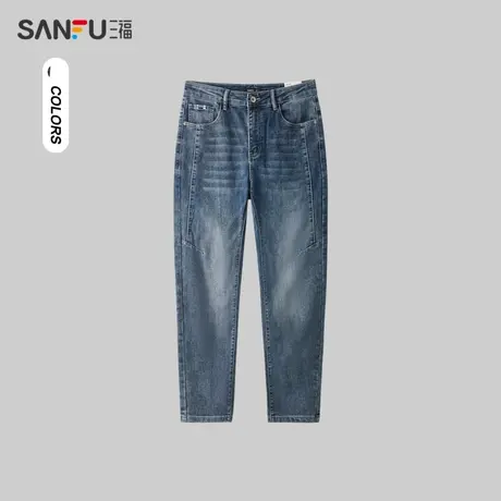 三福2024春季男士分割设计牛仔裤 日系户外合身小脚长裤482295商品大图