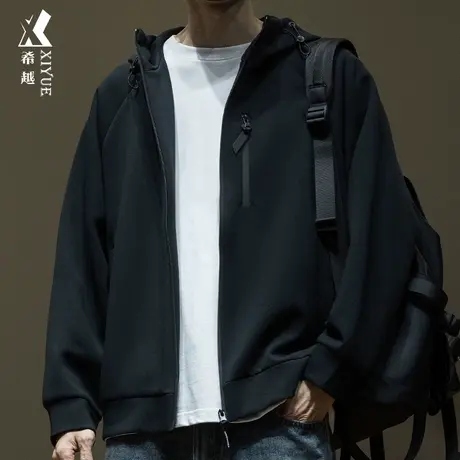 希越休闲连帽开衫卫衣男2024春季新款宽松大码男士外套空气层夹克图片