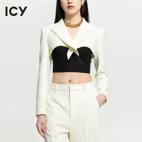 icy2023夏季新款女装炸街外套纯色长袖截短式西装【梦会停设计】图片
